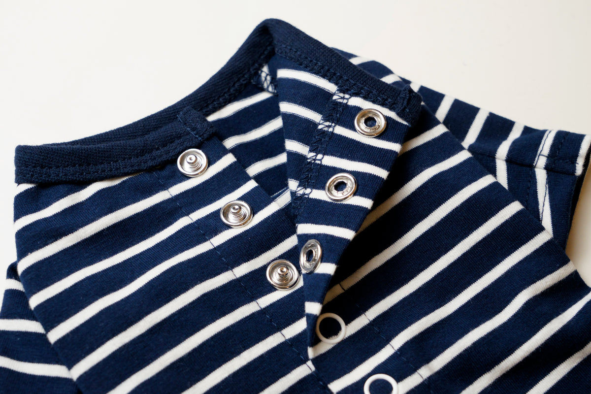 【35%OFF】Cotton Rompers (stripe) - Navy