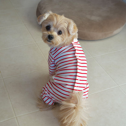 Cotton Rompers (stripe) - Red