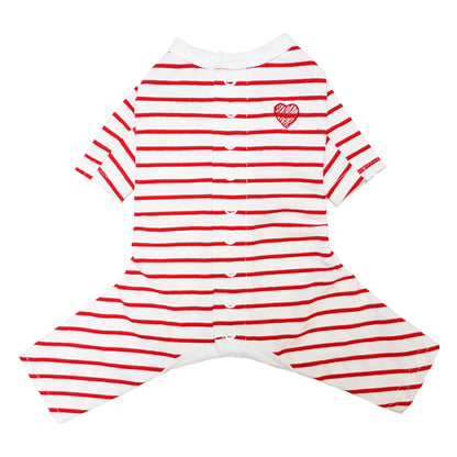 Cotton Rompers (stripe) - Red